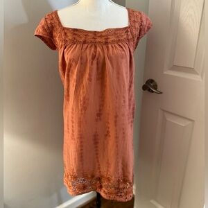 Chaudry KC Cotton Cap Sleeve Dress orange batik boho feel. Size S